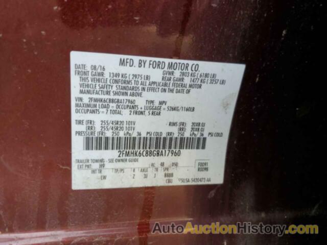 FORD FLEX SEL, 2FMHK6C88GBA17960