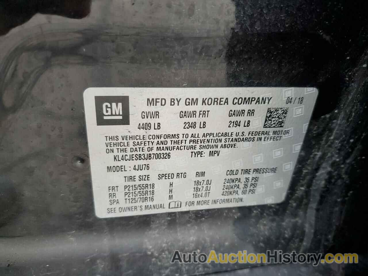 BUICK ENCORE PREFERRED, KL4CJESB3JB700326