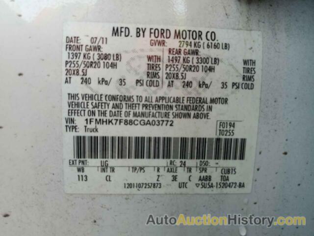 FORD EXPLORER LIMITED, 1FMHK7F88CGA03772