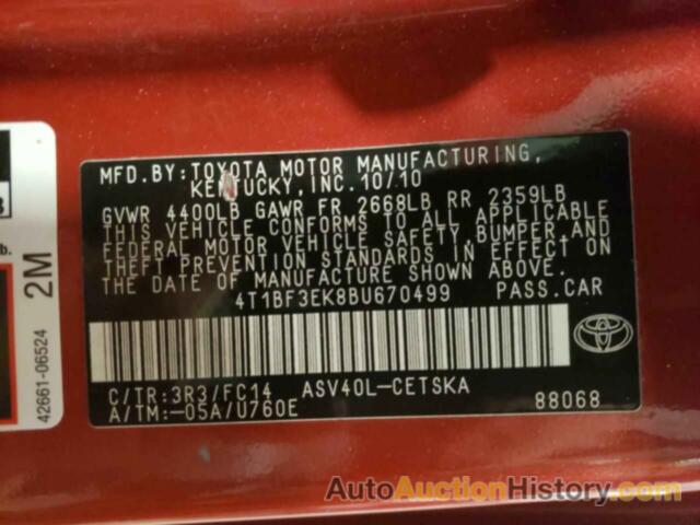 TOYOTA CAMRY BASE, 4T1BF3EK8BU670499