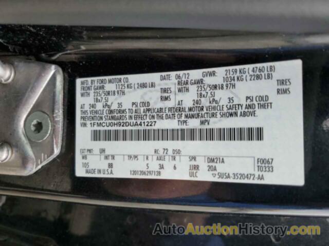 FORD ESCAPE SEL, 1FMCU0H92DUA41227