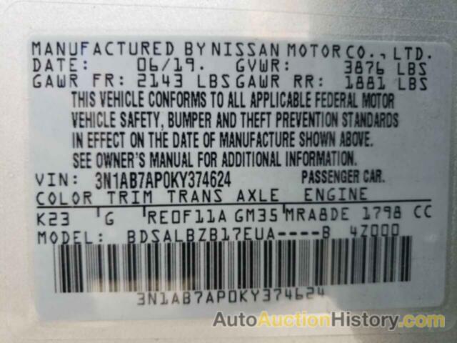 NISSAN SENTRA S, 3N1AB7AP0KY374624