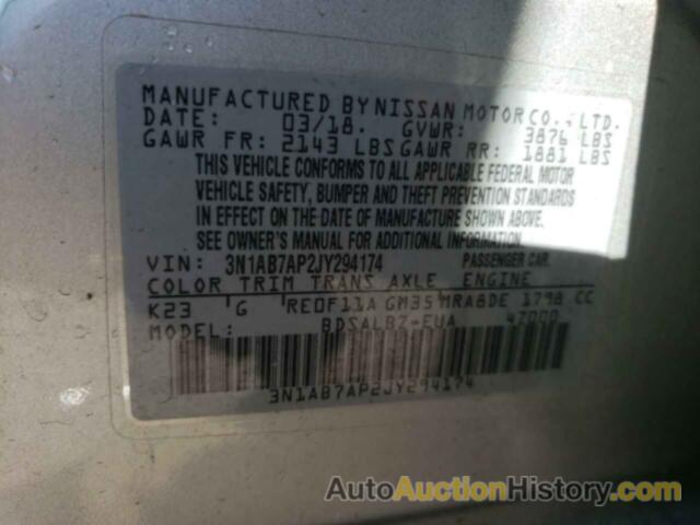 NISSAN SENTRA S, 3N1AB7AP2JY294174