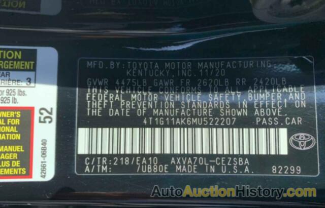 TOYOTA CAMRY SE, 4T1G11AK6MU522207