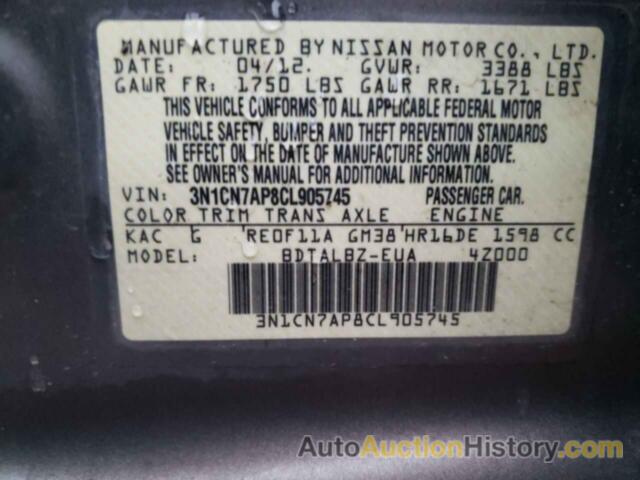 NISSAN VERSA S, 3N1CN7AP8CL905745