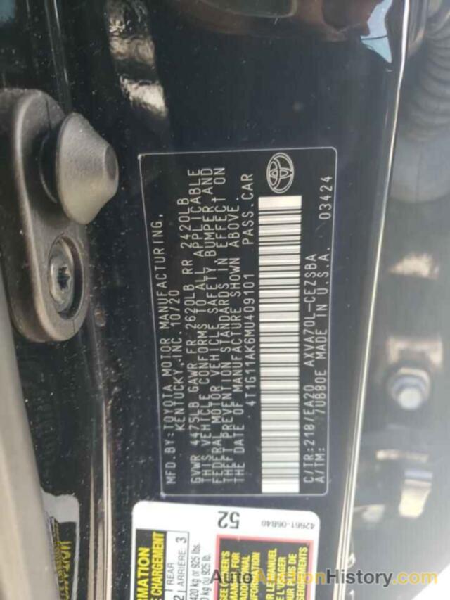 TOYOTA CAMRY SE, 4T1G11AK6MU409101