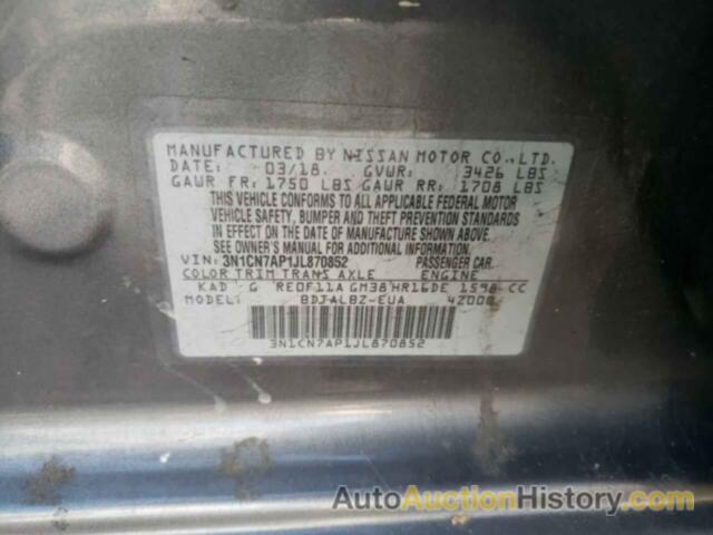 NISSAN VERSA S, 3N1CN7AP1JL870852