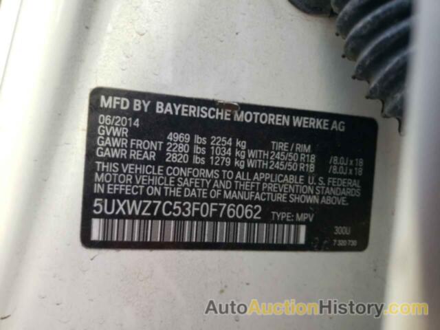 BMW X3 SDRIVE28I, 5UXWZ7C53F0F76062