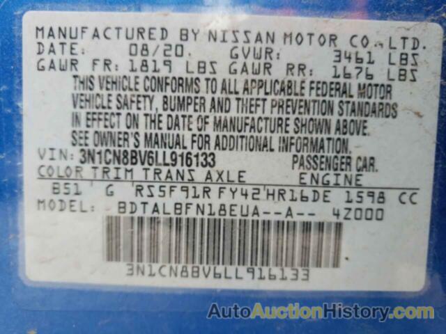 NISSAN VERSA S, 3N1CN8BV6LL916133