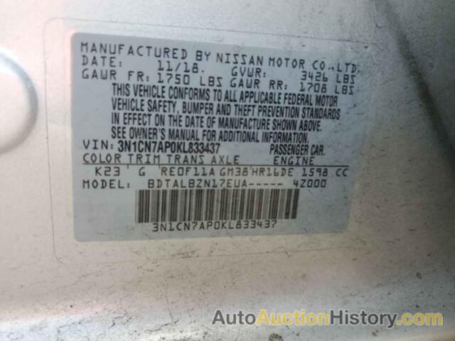 NISSAN VERSA S, 3N1CN7AP0KL833437