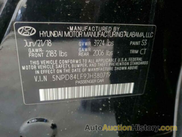 HYUNDAI ELANTRA SEL, 5NPD84LF9JH380719