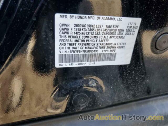 HONDA PILOT BLACK, 5FNYF6H70LB035195