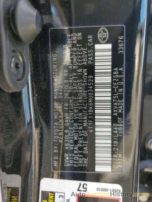 TOYOTA CAMRY XLE, 4T1F11BK6MU034529