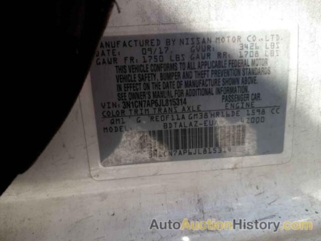 NISSAN VERSA S, 3N1CN7AP6JL815314