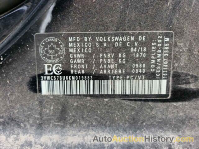 VOLKSWAGEN JETTA S, 3VWC57BU6KM019883