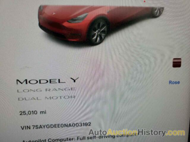 TESLA MODEL Y, 7SAYGDEE0NA003192