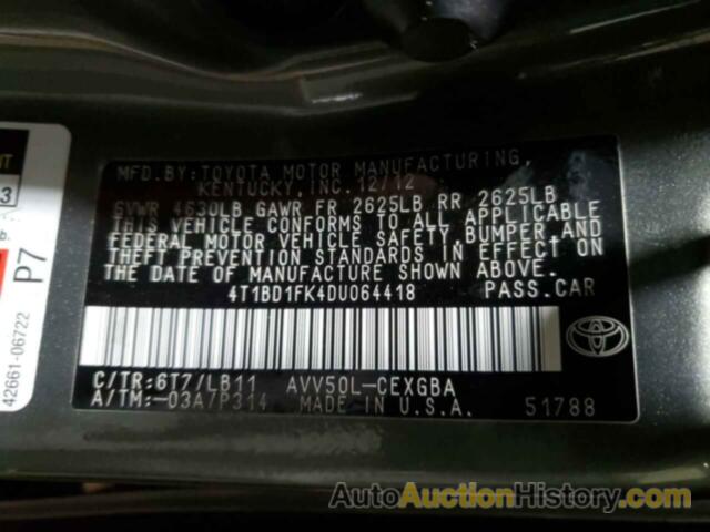 TOYOTA CAMRY HYBRID, 4T1BD1FK4DU064418