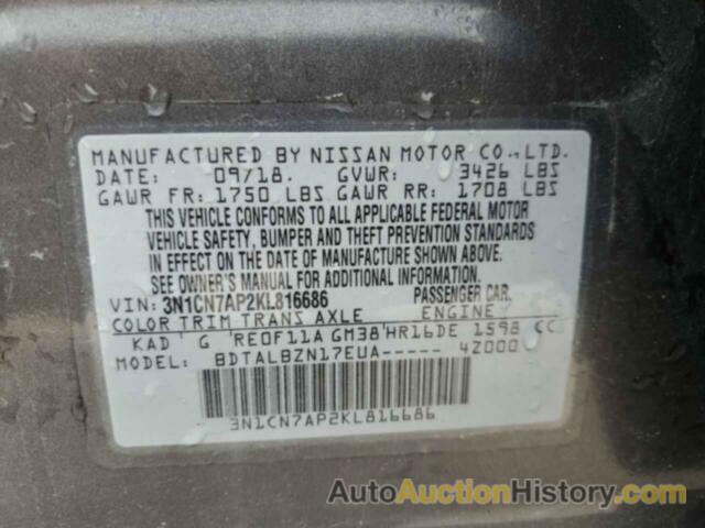 NISSAN VERSA S, 3N1CN7AP2KL816686