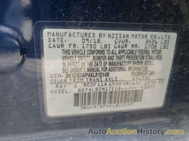 NISSAN VERSA S, 3N1CN7AP4KL815149