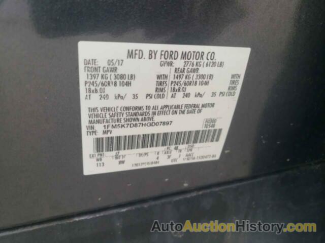 FORD EXPLORER XLT, 1FM5K7D87HGD07897