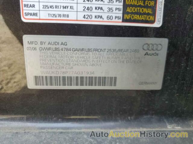 AUDI A3 S-LINE 3.2 QUATTRO, WAUKD78P77A031934