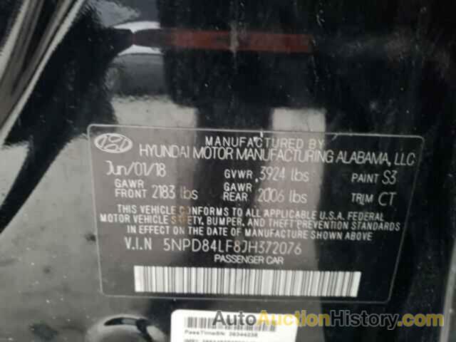 HYUNDAI ELANTRA SEL, 5NPD84LF8JH372076