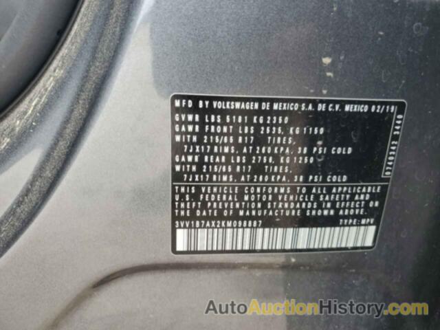 VOLKSWAGEN TIGUAN S, 3VV1B7AX2KM098887