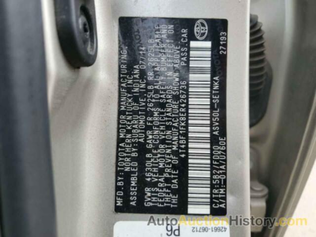 TOYOTA CAMRY L, 4T4BF1FK8ER426736