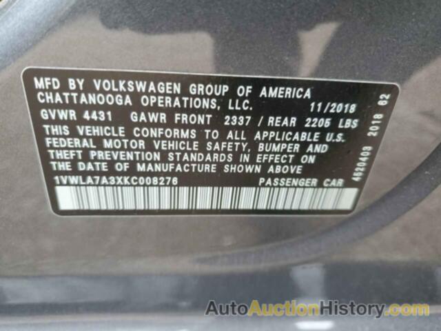 VOLKSWAGEN PASSAT WOLFSBURG, 1VWLA7A3XKC008276