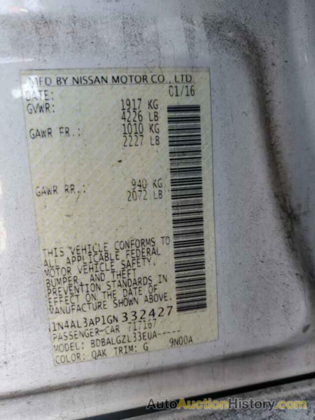 NISSAN ALTIMA 2.5, 1N4AL3AP1GN332427