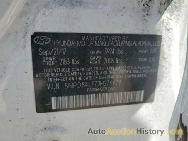 HYUNDAI ELANTRA SEL, 5NPD84LF7JH276679