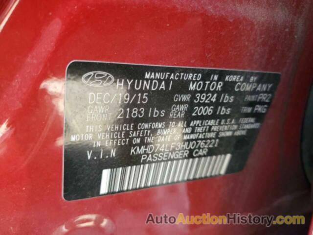 HYUNDAI ELANTRA SE, KMHD74LF3HU076221