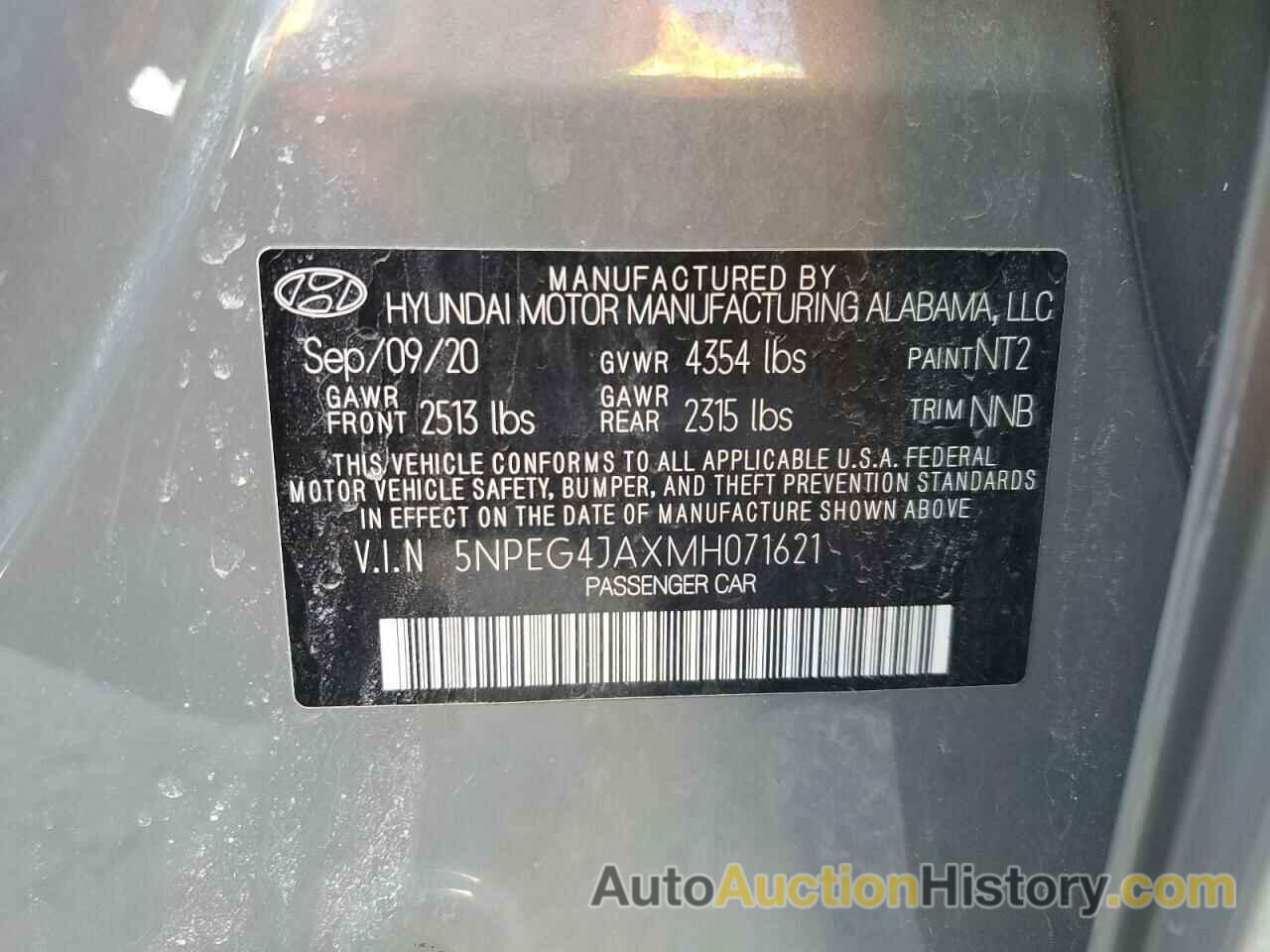 HYUNDAI SONATA SE, 5NPEG4JAXMH071621