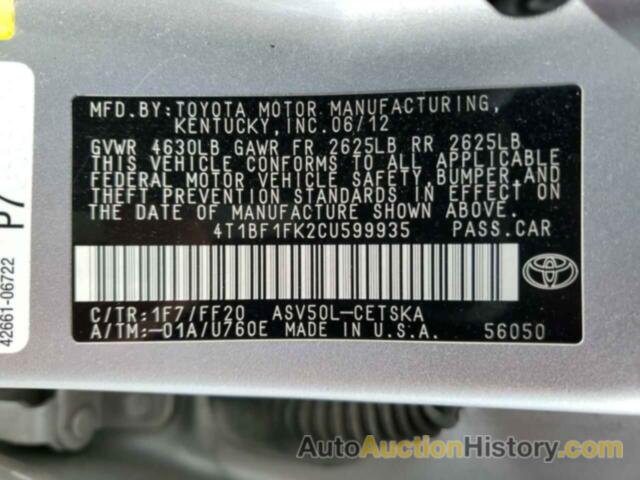 TOYOTA CAMRY BASE, 4T1BF1FK2CU599935