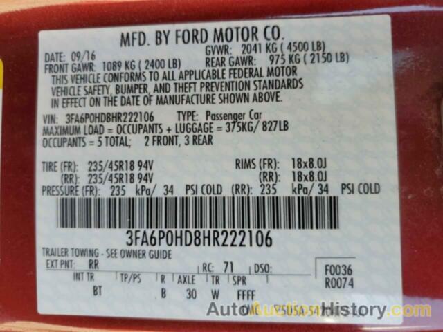 FORD FUSION SE, 3FA6P0HD8HR222106