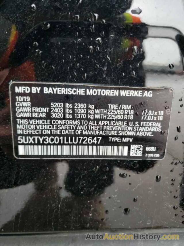 BMW X3 SDRIVE30I, 5UXTY3C01LLU72647