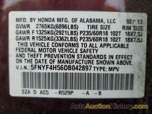 HONDA PILOT EXL, 5FNYF4H56DB042897