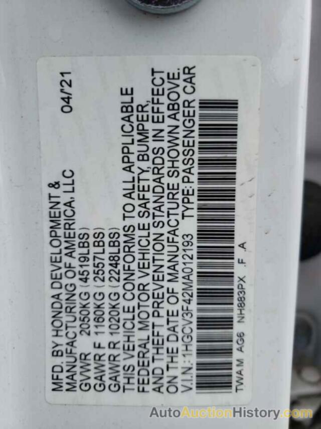 HONDA ACCORD HYBRID EX, 1HGCV3F42MA012193