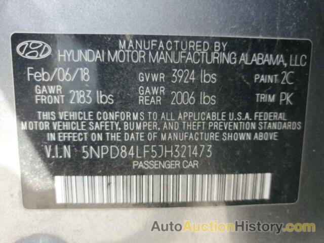 HYUNDAI ELANTRA SEL, 5NPD84LF5JH321473