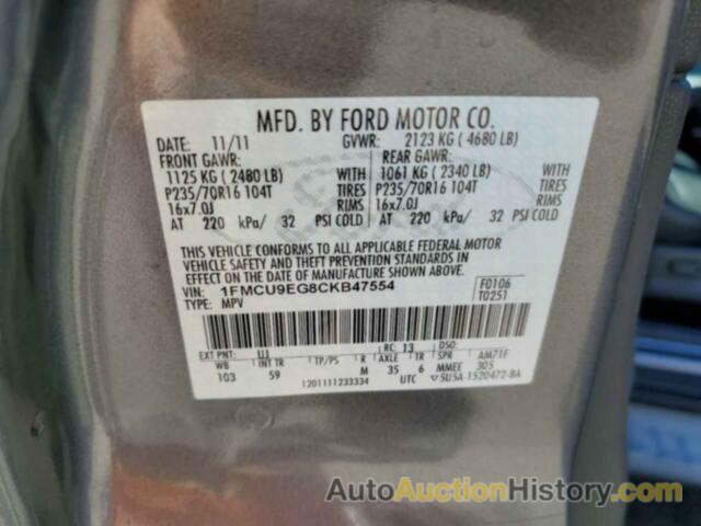 FORD ESCAPE LIMITED, 1FMCU9EG8CKB47554