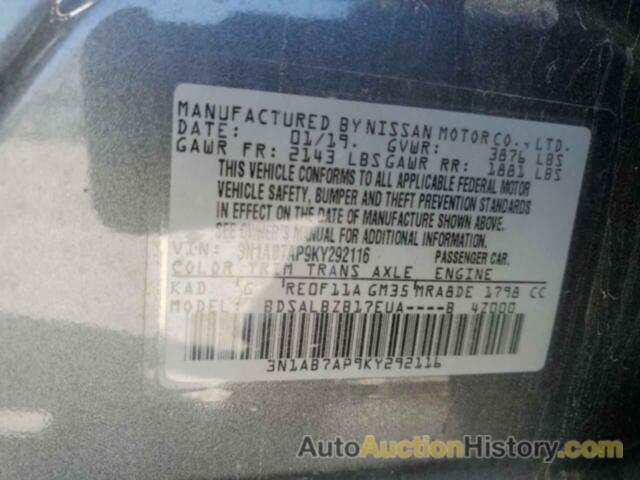 NISSAN SENTRA S, 3N1AB7AP9KY292116