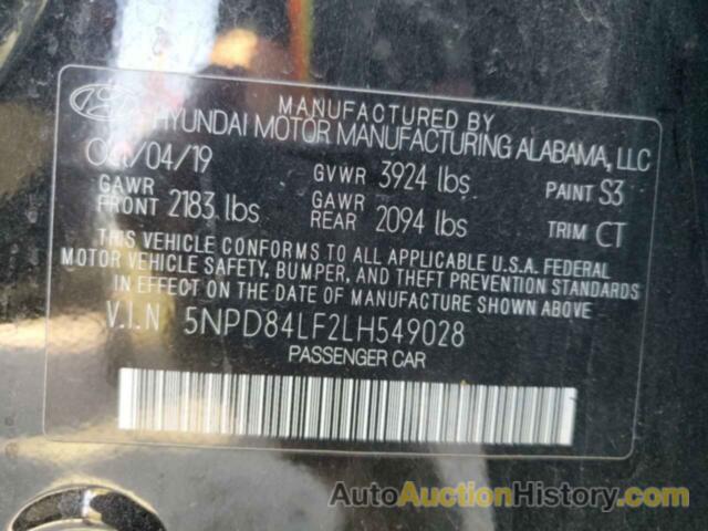 HYUNDAI ELANTRA SEL, 5NPD84LF2LH549028