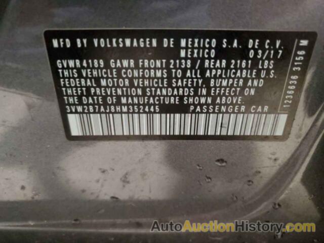 VOLKSWAGEN JETTA S, 3VW2B7AJ8HM352445