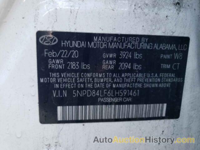 HYUNDAI ELANTRA SEL, 5NPD84LF6LH591461