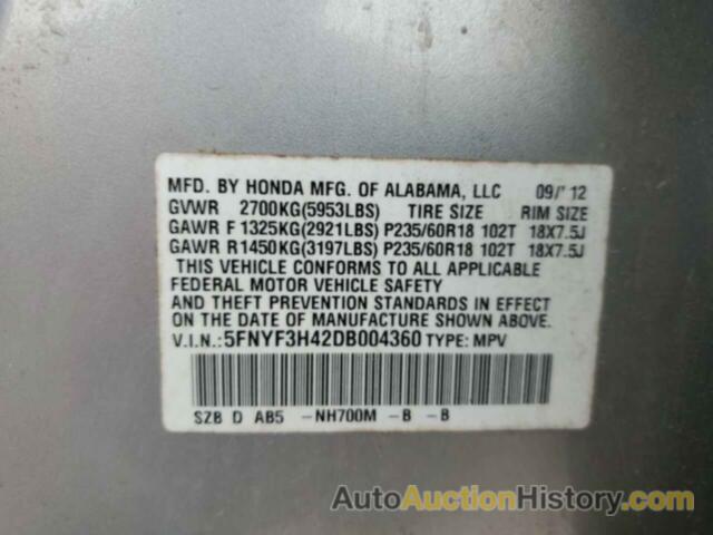 HONDA PILOT EX, 5FNYF3H42DB004360