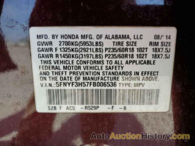 HONDA PILOT EXL, 5FNYF3H57FB006536