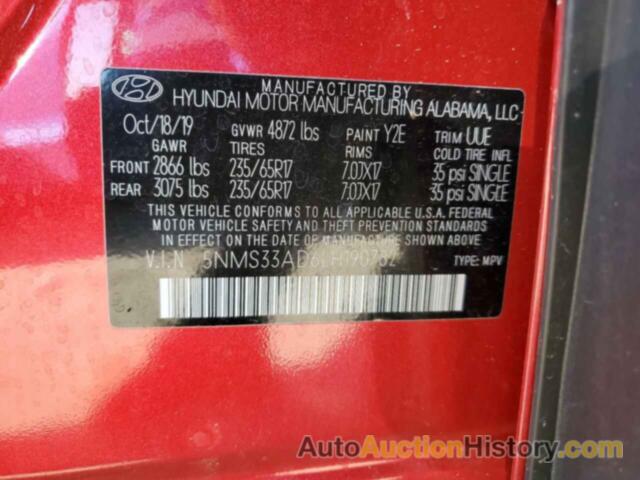 HYUNDAI SANTA FE SEL, 5NMS33AD6LH190782