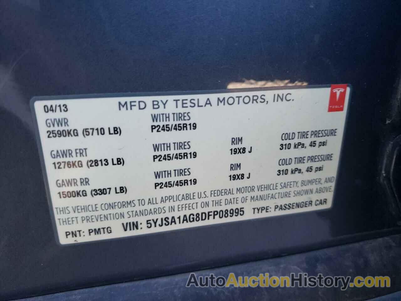 TESLA MODEL S, 5YJSA1AG8DFP08995