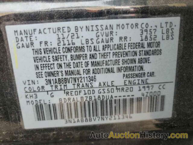 NISSAN SENTRA S, 3N1AB8BV7NY211346