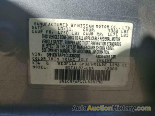 NISSAN VERSA S, 3N1CN7AP1CL838390